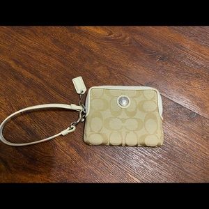 Coach Ivory Tan Monogram Wristlet